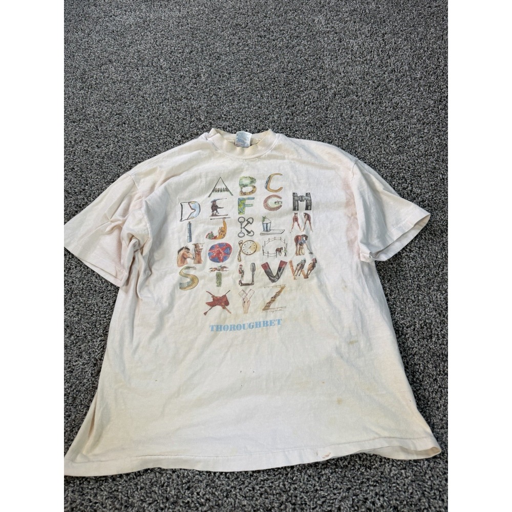 Vintage 90s Horse Racing T Shirt Men's Size Large White